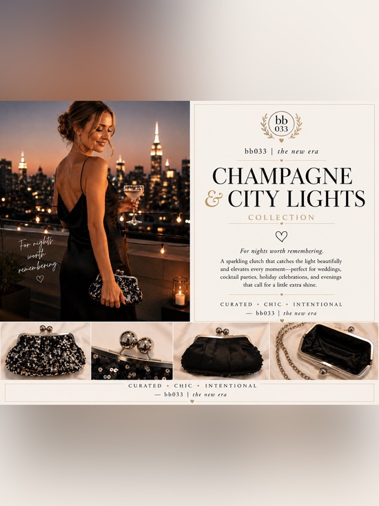 Handbags - Black Sequin Clutch Evening Bag | Champagne & City Lights Collection